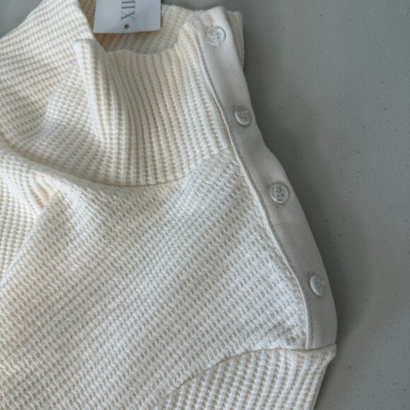 The Range Thermal Knit Button Turtleneck Top Size L Cream Preppy Chic - Picture 8 of 11
